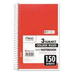 Spiral Notebook, 3-Subject, Medium/College Rule, Randomly Assorted Cover Color, (150) 9.5 x 5.5 Sheets