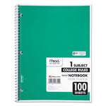 Spiral Notebook, 3-Hole Punched, 1-Subject, Medium/College Rule, Randomly Assorted Cover Color, (100) 11 x 8 Sheets