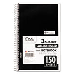 Spiral Notebook, 3-Subject, Medium/College Rule, Randomly Assorted Cover Color, (150) 9.5 x 5.5 Sheets