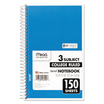 Spiral Notebook, 3-Subject, Medium/College Rule, Randomly Assorted Cover Color, (150) 9.5 x 5.5 Sheets