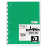 Spiral Notebook, 3-Hole Punched, 1-Subject, Medium/College Rule, Randomly Assorted Cover Color, (70) 10.5 x 7.5 Sheets