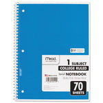 Spiral Notebook, 3-Hole Punched, 1-Subject, Medium/College Rule, Randomly Assorted Cover Color, (70) 10.5 x 7.5 Sheets