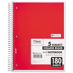 Spiral Notebook, 5-Subject, Medium/College Rule, Randomly Assorted Cover Color, (180) 10.5 x 8 Sheets