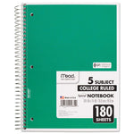 Spiral Notebook, 5-Subject, Medium/College Rule, Randomly Assorted Cover Color, (180) 10.5 x 8 Sheets