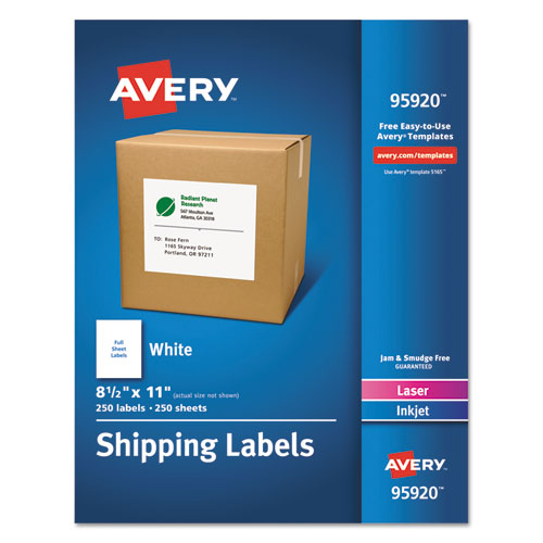 White Shipping Lels-Bulk Packs, Inkjet/Laser Printers, 8.5 x 11, White, 250/Box