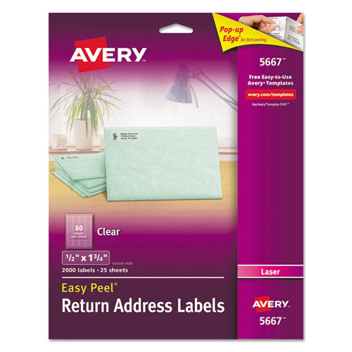 Matte Clear Easy Peel Mailing Labels w/ Sure Feed Technology, Laser Printers, 0.5 x 1.75, Clear, 80/Sheet, 25 Sheets/Box