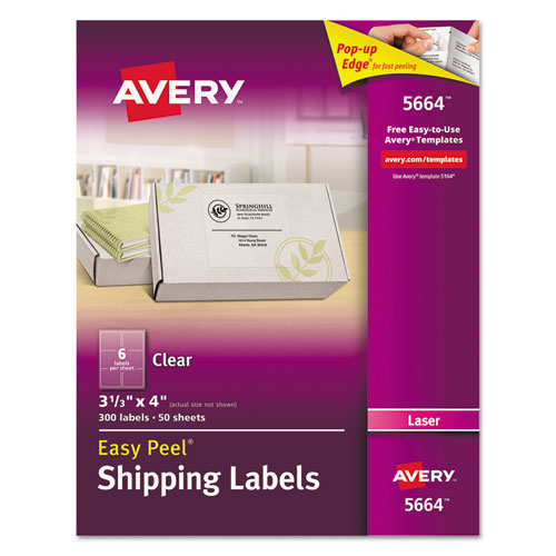 Matte Clear Easy Peel Mailing Lels w/ Sure Feed Technology, Laser Printers, 3.33 x 4, Clear, 6/Sheet, 50 Sheets/Box