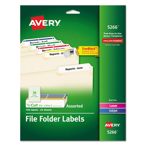 Permanent TrueBlock File Folder Labels with Sure Feed Technology, 0.66 x 3.44, White, 30/Sheet, 25 Sheets/Pack