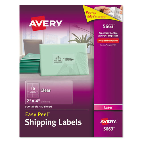 Matte Clear Easy Peel Mailing Lels w/ Sure Feed Technology, Laser Printers, 2 x 4, Clear, 10/Sheet, 50 Sheets/Box