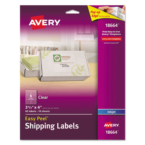 Matte Clear Easy Peel Mailing Labels w/ Sure Feed Technology, Inkjet Printers, 3.33 x 4, Clear, 6/Sheet, 10 Sheets/Pack