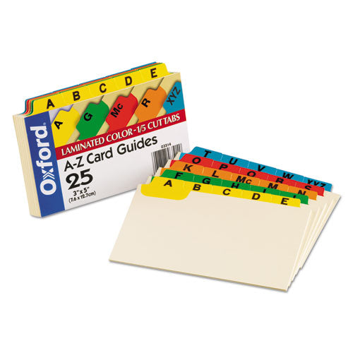 Manila Index Card Guides with Laminated Tabs, 1/5-Cut Top Tab, A to Z, 3 x 5, Manila, 25/Set