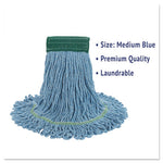 Super Loop Wet Mop Head, Cotton/Synthetic Fiber, 5" Headband, Medium Size, Blue, 12/Carton