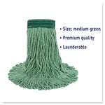 Super Loop Wet Mop Head, Cotton/Synthetic Fiber, 5" Headband, Medium Size, Green, 12/Carton