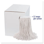 Premium Cut-End Wet Mop Heads, Cotton, 24oz, White, 12/Carton