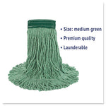 Super Loop Wet Mop Head, Cotton/Synthetic Fiber, 5" Headband, Medium Size, Green