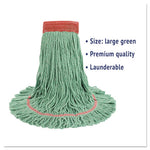 Super Loop Wet Mop Head, Cotton/Synthetic Fiber, 5" Headband, Large Size, Green, 12/Carton