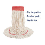 Super Loop Wet Mop Head, Cotton/Synthetic Fiber, 5" Headband, Large Size, White, 12/Carton