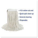 Cut-End Wet Mop Head, Cotton, No. 16 Size, White