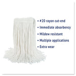 Cut-End Wet Mop Head, Rayon, No. 20, White