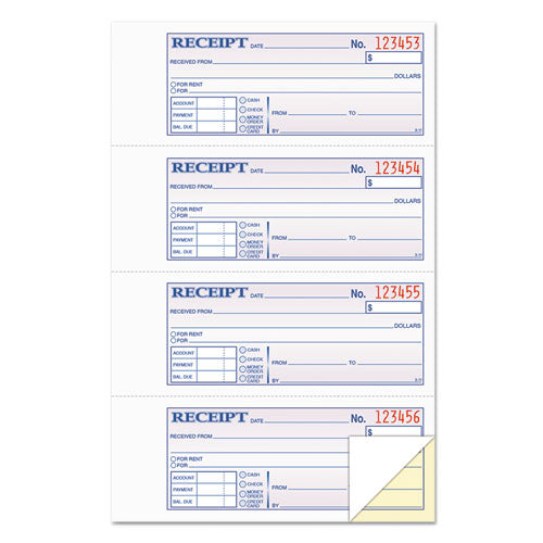 Money and Rent Receipt Books, Account + Payment Sections, Two-Part Carbonless, 7.13 x 2.75, 4 Forms/Sheet, 400 Forms Total