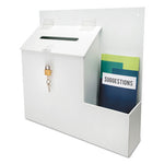 Suggestion Box Literature Holder with Locking Top, 13.75 x 3.63 x 13.94, Plastic, White, Ships in 4-6 Business Days