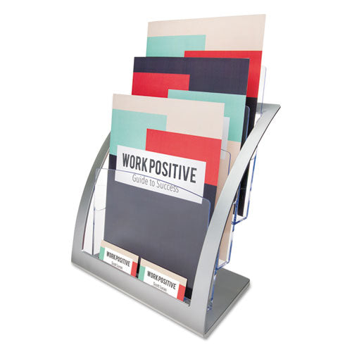 3-Tier Literature Holder, Leaflet Size, 11.25w x 6.94d x 13.31h, Silver