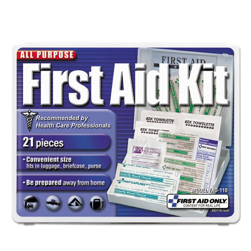 All-Purpose First Aid Kit, 21 Pieces, 4.75 x 3, Plastic Case