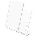 Superior Image Slanted Sign Holder with Side Pocket, 13.5w x 4.25d x 10.88h, Clear