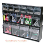 Tilt Bin Interlocking Multi-Bin Storage Organizer, 4 Sections, 23.63" x 6.63" x 8.13", Black/Clear