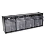 Tilt Bin Interlocking Multi-Bin Storage Organizer, 4 Sections, 23.63" x 6.63" x 8.13", Black/Clear