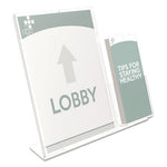 Superior Image Slanted Sign Holder with Side Pocket, 13.5w x 4.25d x 10.88h, Clear