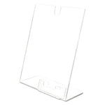 Superior Image Slanted Sign Holder with Business Card Holder, 8.5w x 4.5d x 11h, Clear