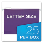 Colored Reinforced Hanging Folders, Letter Size, 1/5-Cut Tabs, Violet, 25/Box