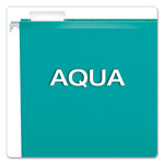 Colored Reinforced Hanging Folders, Letter Size, 1/5-Cut Tabs, Aqua, 25/Box