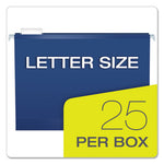 Colored Reinforced Hanging Folders, Letter Size, 1/5-Cut Tabs, Navy, 25/Box