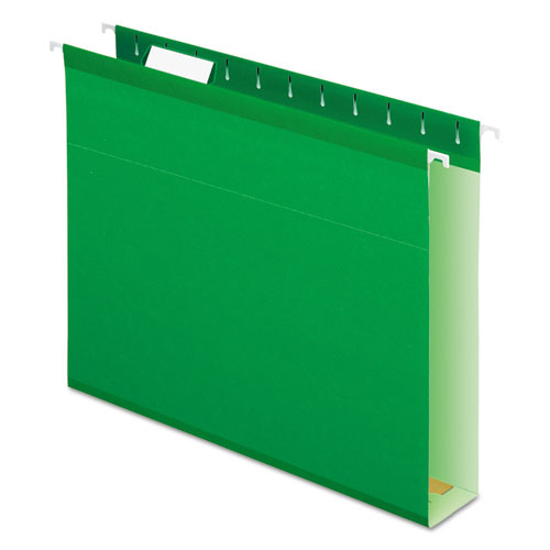 Extra Capacity Reinforced Hanging File Folders with Box Bottom, 2" Capacity, Letter Size, 1/5-Cut Tabs, Bright Green, 25/Box