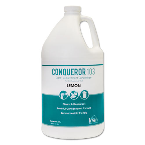 Conqueror 103 Odor Counteractant Concentrate, Lemon, 1 gal Bottle, 4/Carton