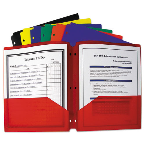 Two-Pocket Heavyweight Poly Portfolio Folder, 3-Hole Punch, 11 x 8.5, Randomly Assorted Colors