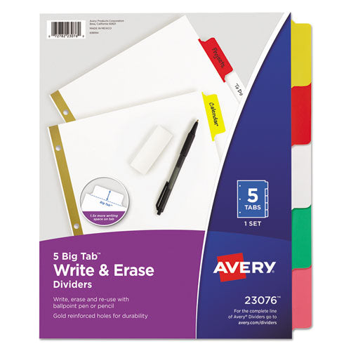 Write and Erase Big Tab Paper Dividers, 5-Tab, 11 x 8.5, White, Assorted Tabs, 1 Set