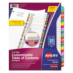 Customizable TOC Ready Index Multicolor Tab Dividers, 31-Tab, 1 to 31, 11 x 8.5, White, Contemporary Color Tabs, 1 Set