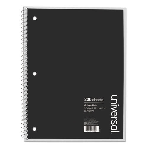 Wirebound Notebook, 5-Subject, Medium/College Rule, Black Cover, (200) 11 x 8.5 Sheets