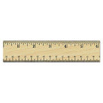 Flat Wood Ruler w/Double Metal Edge, Standard, 12" Long, Clear Lacquer Finish