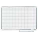 Gridded Magnetic Steel Dry Erase Planning Board, 1 x 2 Grid, 36 x 24, White Surface, Silver Aluminum Frame