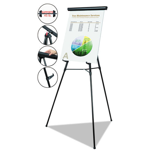 Telescoping Tripod Display Easel, Adjusts 38" to 69" High, Metal, Black