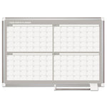 Magnetic Dry Erase Calendar Board, Four Month, 36 x 24, White Surface, Silver Aluminum Frame