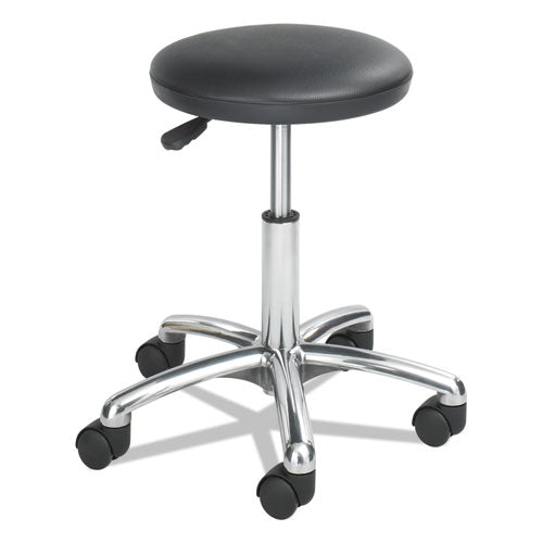 Height-Adjustle L Stool, Backless, Supports Up to 250 lb, 16" to 21" Seat Height, Black Seat, Chrome Base