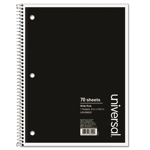 Wirebound Notebook, 1-Subject, Wide/Legal Rule, Black Cover, (70) 10.5 x 8 Sheets