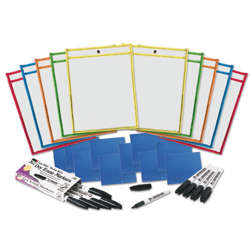 Dry Erase Pocket Class Pack, 10.5 x 1.5, Assorted Primary Colors, 10/Pack