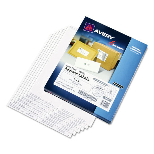 7530012898190 SKILCRAFT Laser Labels, Laser Printers, 1 x 4, White, 20/Sheet, 100 Sheets/Box