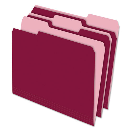 Interior File Folders, 1/3-Cut Tabs: Assorted, Letter Size, Burgundy, 100/Box